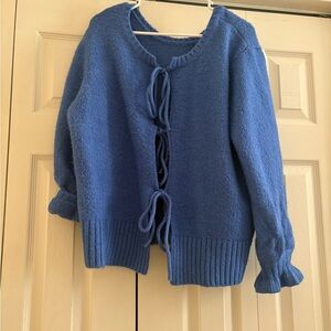 Blue Tie-Front Women’s Sweater Cardigan